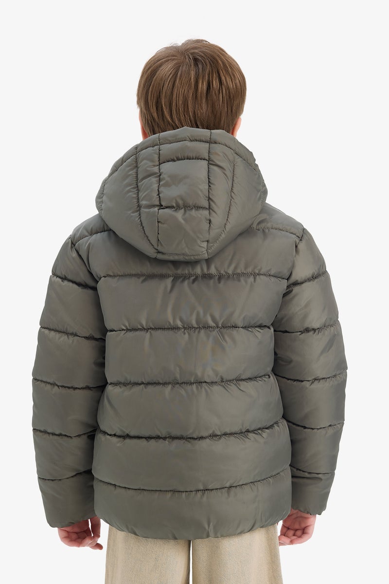 DeFacto Green Boy Hooded Water Repellent Puffer Jacket Casual - Image 3
