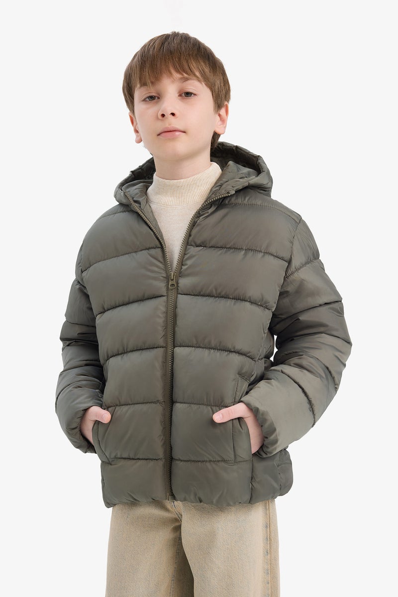 DeFacto Green Boy Hooded Water Repellent Puffer Jacket Casual - Image 5