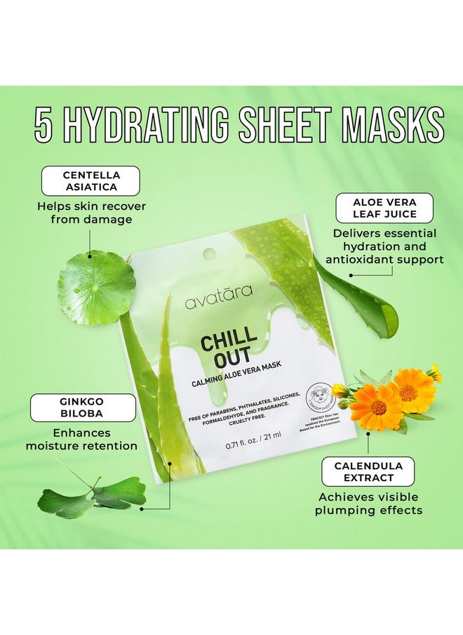 Avatara - Chill Out Sheet Facial Mask Hydrating Mask Sheet Masks With Aloe Vera Leaf Juice And Ginkgo Biloba Face Mask Skincare Made With Tencel Fibers Parabenfree Stressedout Skin 5 Sheets - Image 1