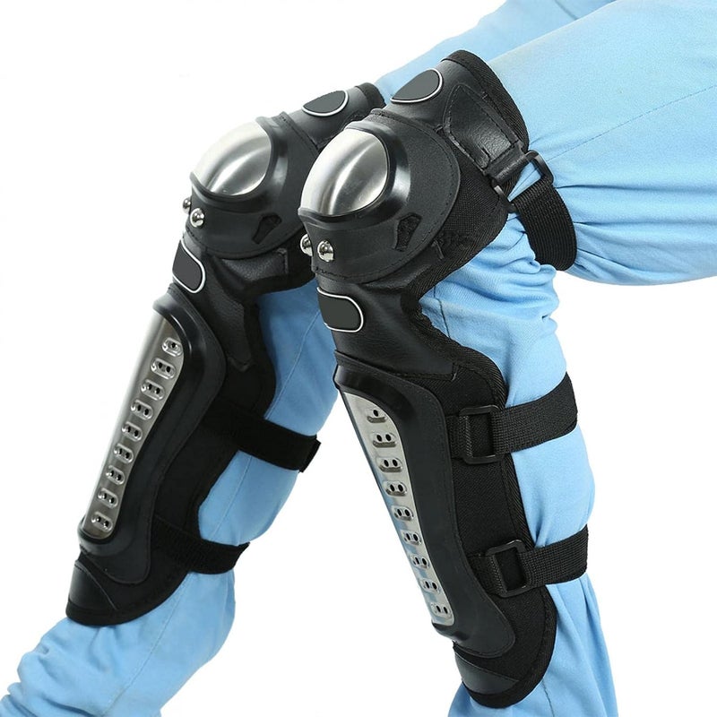 Qiilu Motorcycle Knee Shin Guards, Stainless Steel Motorcycle Motocross ATV Adults Knee Pads Shin Guard Protective Armor Set (2 Pcs) - Image 5