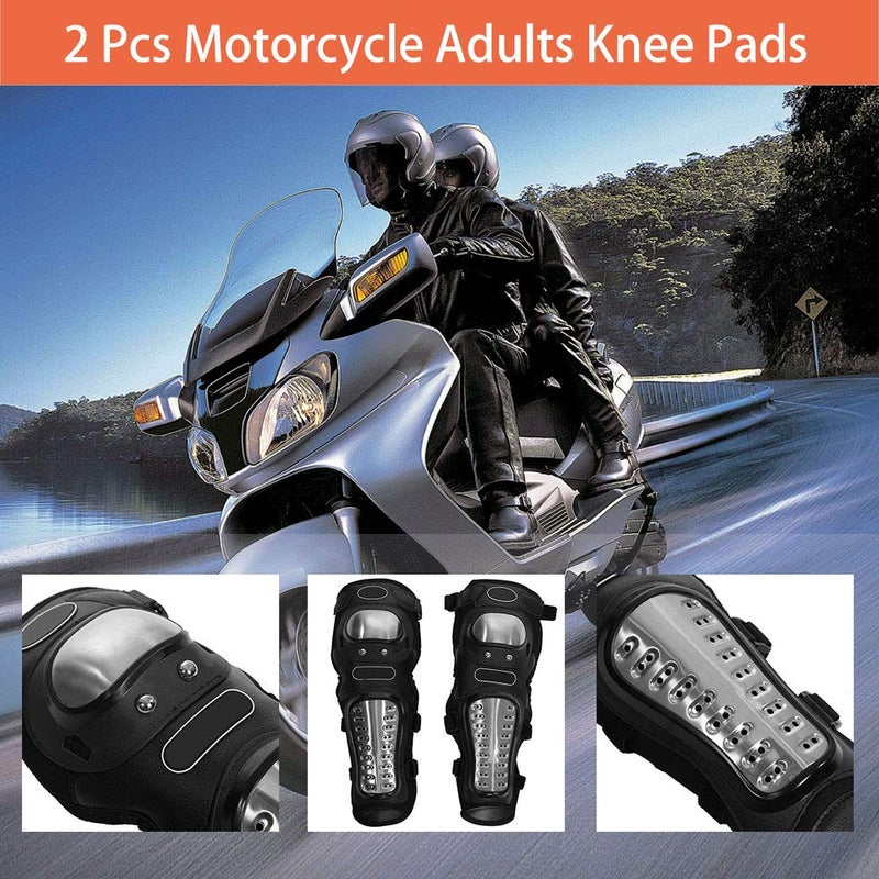Qiilu Motorcycle Knee Shin Guards, Stainless Steel Motorcycle Motocross ATV Adults Knee Pads Shin Guard Protective Armor Set (2 Pcs) - Image 3
