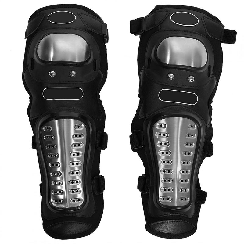 Qiilu Motorcycle Knee Shin Guards, Stainless Steel Motorcycle Motocross ATV Adults Knee Pads Shin Guard Protective Armor Set (2 Pcs) - Image 1