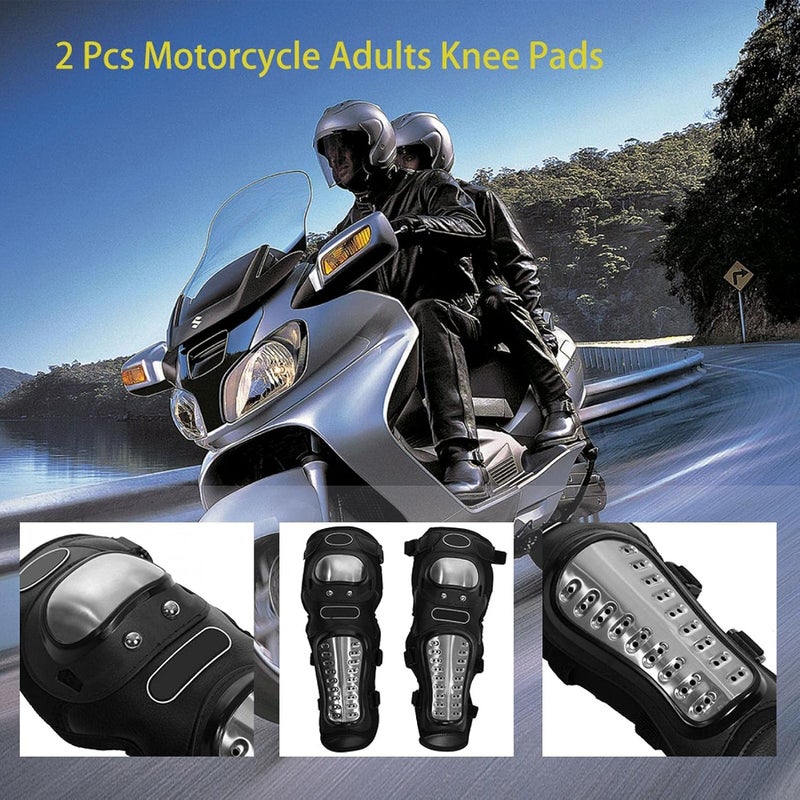 Qiilu Motorcycle Knee Shin Guards, Stainless Steel Motorcycle Motocross ATV Adults Knee Pads Shin Guard Protective Armor Set (2 Pcs) - Image 4