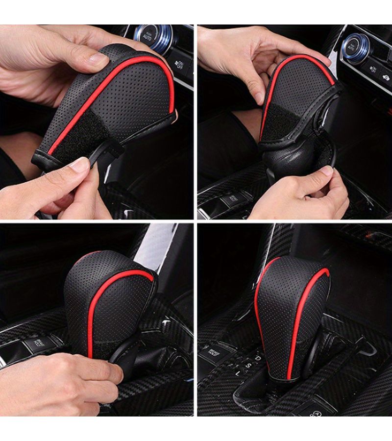 1 PC Car Gear Shift Knob Cover PU Leather Anti Slip Protective Auto Accessories Black Red - Image 5