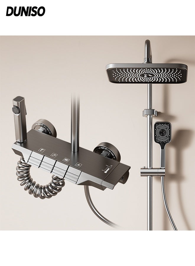 DUNISO High Pressure Shower System Wall Mount Shower Head Set 3 in 1 Adjustable Angle Handheld Spray Combo Wide Rain Fall Shower 4-Function Piano Key Shower Faucet Set with Extra Long Hose - Image 1