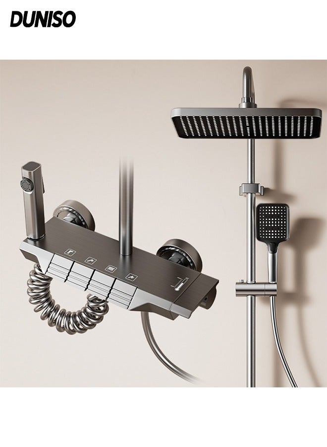 DUNISO High Pressure Shower System Wall Mount Shower Head Set 3 in 1 Adjustable Angle Handheld Spray Combo Wide Rain Fall Shower 4-Function Piano Key Shower Faucet Set with Extra Long Hose - Image 1