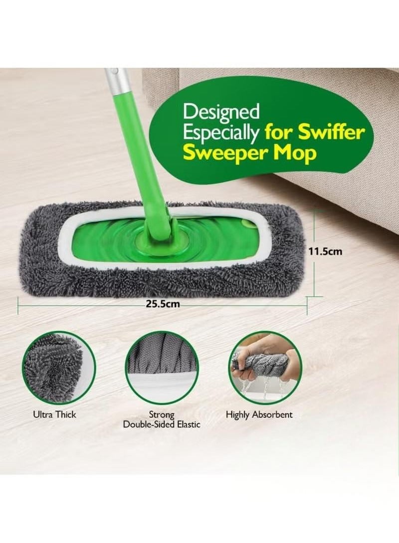 2 Pack Washable Sweeper Pads, Reusable Cotton Mop Refills Eco-Friendly Mop Pad, Wet And Dry Use, Replacement Durable Dust Mop Covers, Multipurpose Floor Cleaning Pads Cotton Mop Refills for Swiffer, Thickened Coral Fleece ,Grey (Mop Not Included)  - Image 2