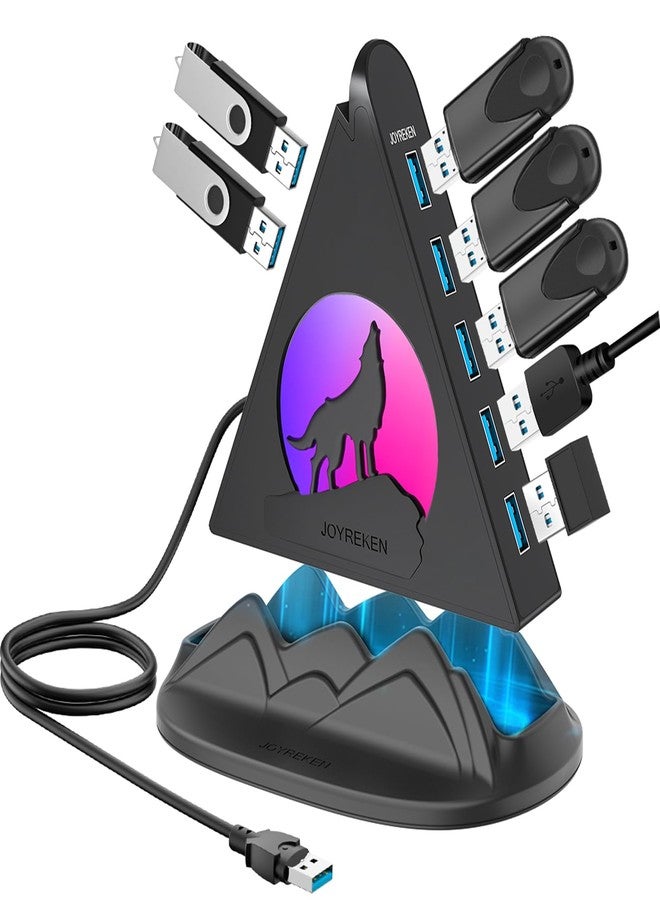 JoyReken USB Hub 3.0, 7-Port USB Hub with RGB Night Light and Base, Vertical USB a Splitter for Desktop,Laptop, MacBook, Xbox, PS4/5, Game Console, Flash Drive, XPS, PC, Printer, Camera, Keyboard - Image 1