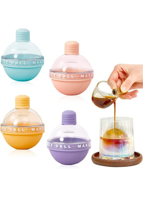 4Pcs Sphere Ice Ball Molds Silicone Round Maker Mold Light Bulbs Mould Reusable 2.5 Inch Ice Maker Moulds with Lids for Whiskey Cocktails Beer Coffee Juice Water