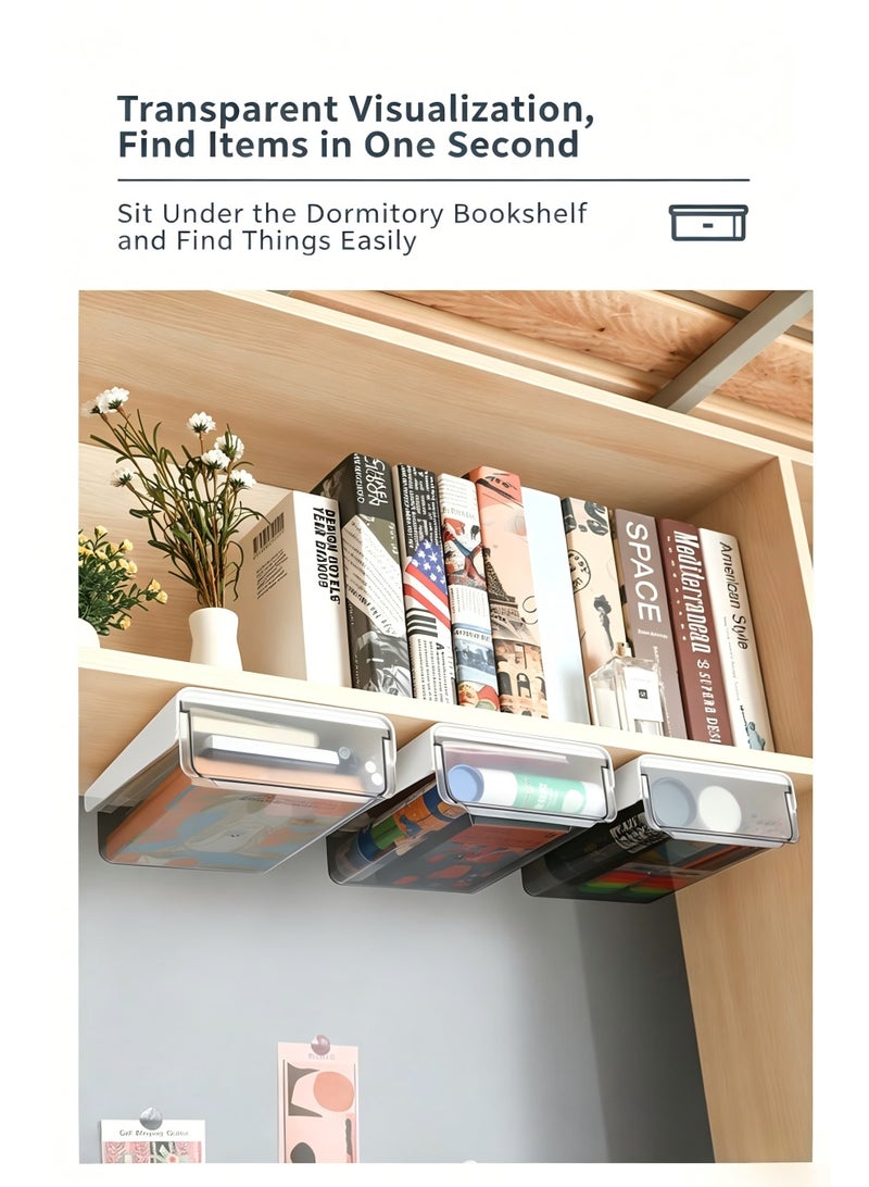 Under Desk Drawer Organizer, Self-Adhesive Hidden Storage Drawer, Stick-On Desk Drawer, Hanging Desk Organizer, Under Table Storage Box for Office, Home, School Supplies, Stationery, Makeup, Small Items - Image 5