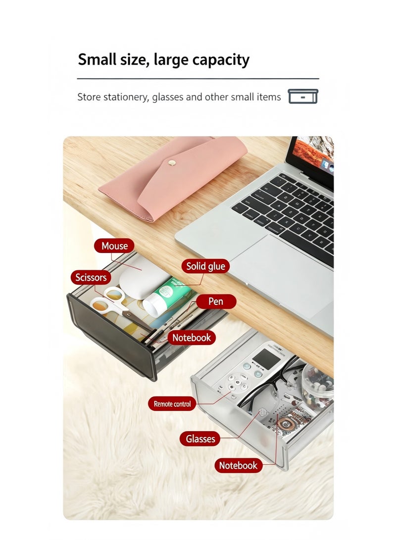 Under Desk Drawer Organizer, Self-Adhesive Hidden Storage Drawer, Stick-On Desk Drawer, Hanging Desk Organizer, Under Table Storage Box for Office, Home, School Supplies, Stationery, Makeup, Small Items - Image 2
