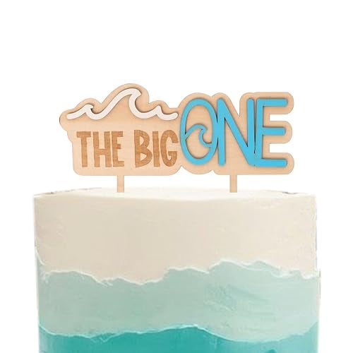 MUWEOL The Big One Wooden Cake Topper Wave Theme First1st Birthday Party DecorationSurf Boy Party DecorSmash Cake Photo Props wave topper - Image 1