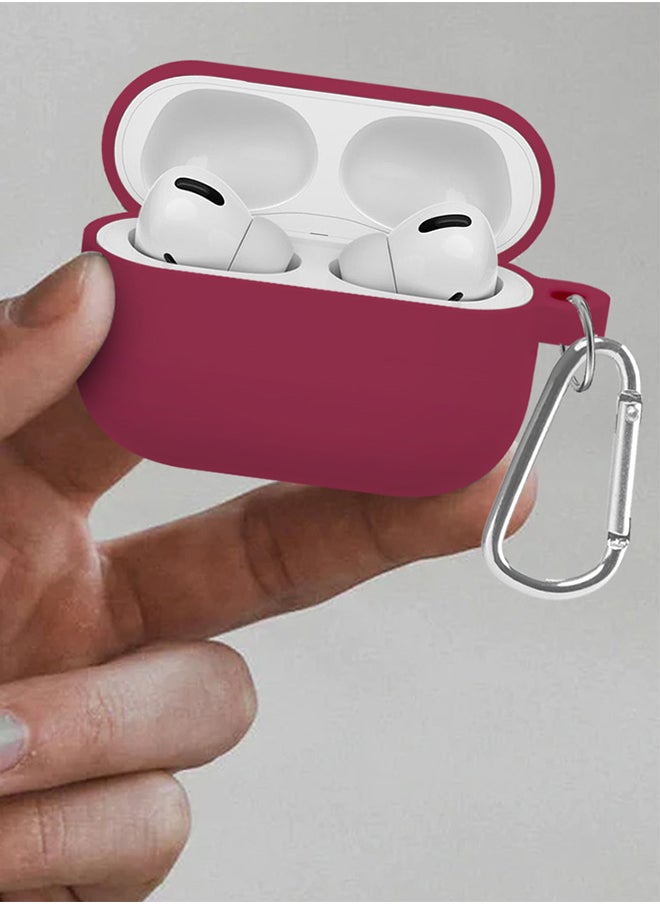 CATANES - Shockproof Case For Airpod Pro Silicone Protective Case Shockproof Case Ultra Slim Cover with Keychain Carabiner Dark Red - Image 1