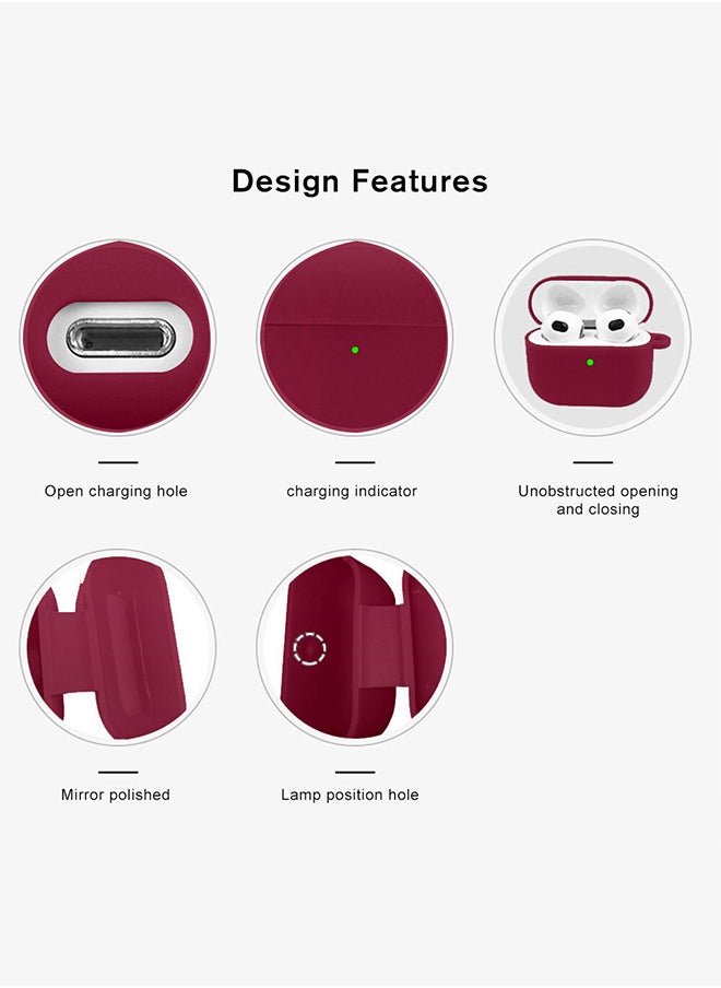 CATANES - Shockproof Case For Airpod Pro Silicone Protective Case Shockproof Case Ultra Slim Cover with Keychain Carabiner Dark Red - Image 1