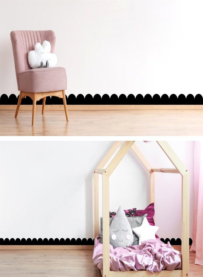 Kazova Scallop Border Decals Peel and Stick Vinyl Black Wall Stickers Removable Semi Circle Wall Sticker Geometric Pattern Modern Decoration Half Arch Wall Decal for Bedroom Living Room Decor - Image 3