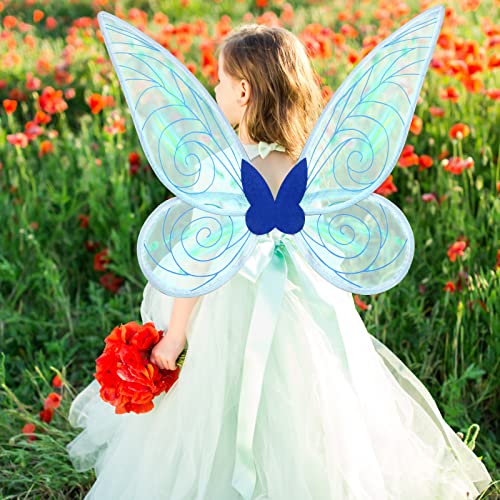 quescu Fairy Wings for Adults,Butterfly Wings for Girls,Angel Wings,Fairy Costume for Women Halloween Dress Up Party Favor (Blue) - Image 3