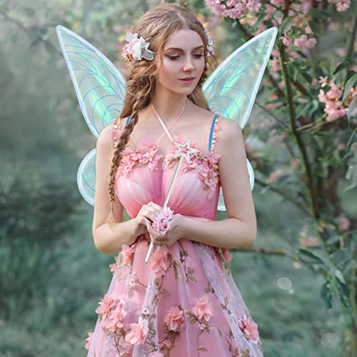 quescu Fairy Wings for Adults,Butterfly Wings for Girls,Angel Wings,Fairy Costume for Women Halloween Dress Up Party Favor (Blue) - Image 4