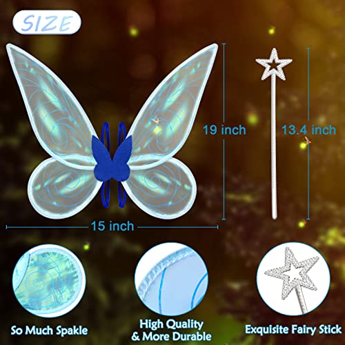 quescu Fairy Wings for Adults,Butterfly Wings for Girls,Angel Wings,Fairy Costume for Women Halloween Dress Up Party Favor (Blue) - Image 2