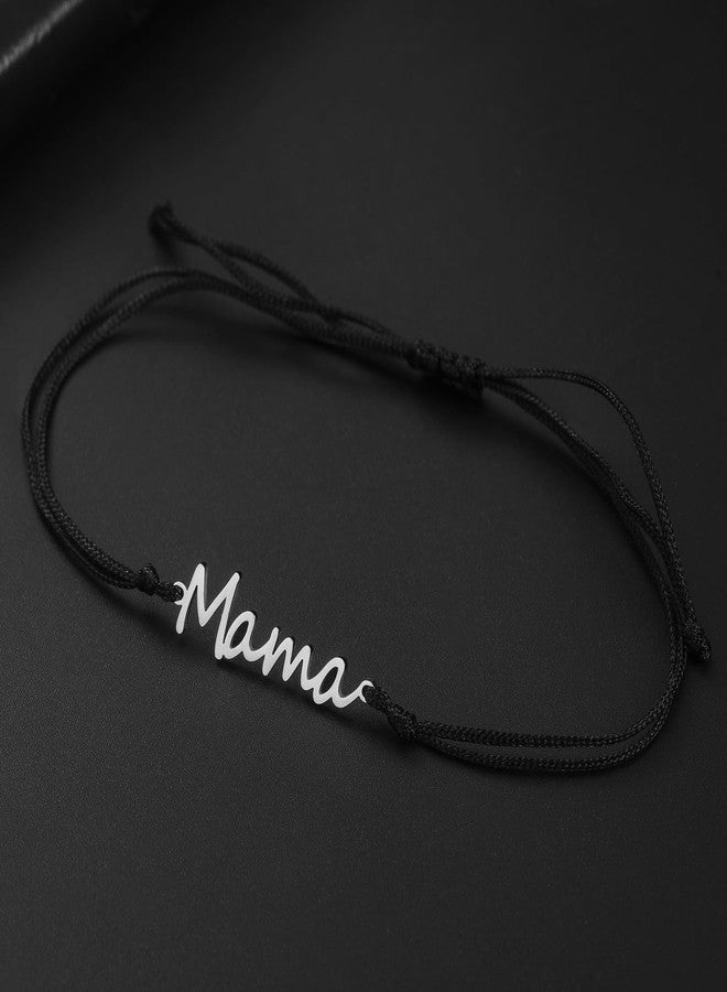 TEAMER Dainty Mama Bracelet Stainless Steel Adjustable Wax Rope Mama Bracelet Meaningful Present For Mother's Day New Mom (Black) - Image 4