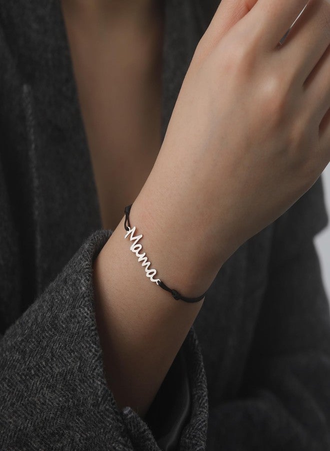 TEAMER Dainty Mama Bracelet Stainless Steel Adjustable Wax Rope Mama Bracelet Meaningful Present For Mother's Day New Mom (Black) - Image 2