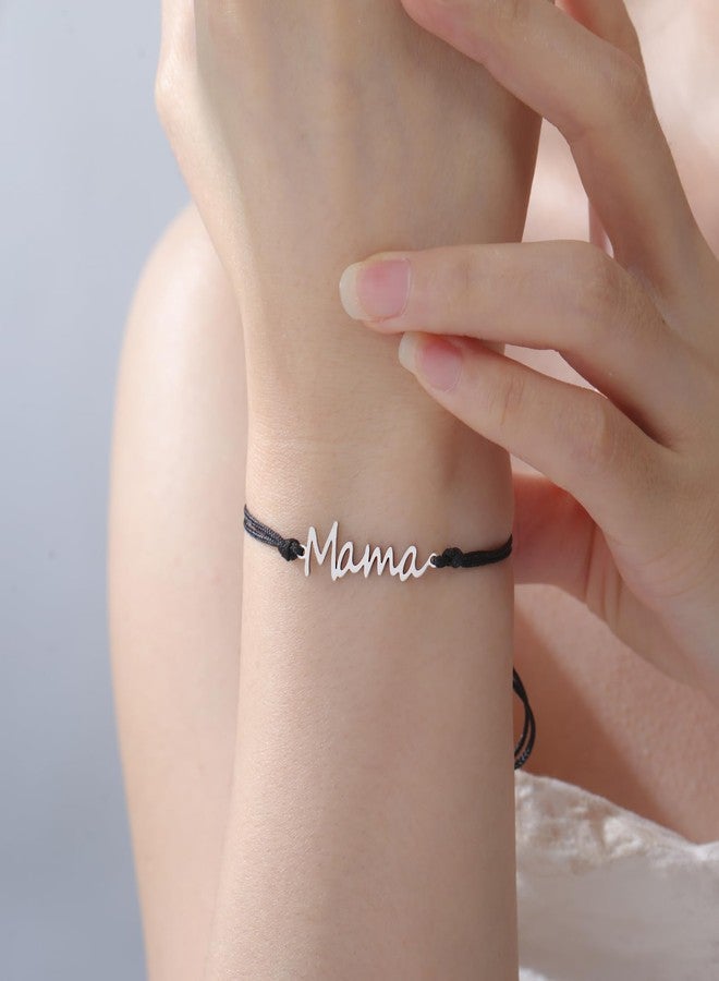TEAMER Dainty Mama Bracelet Stainless Steel Adjustable Wax Rope Mama Bracelet Meaningful Present For Mother's Day New Mom (Black) - Image 3