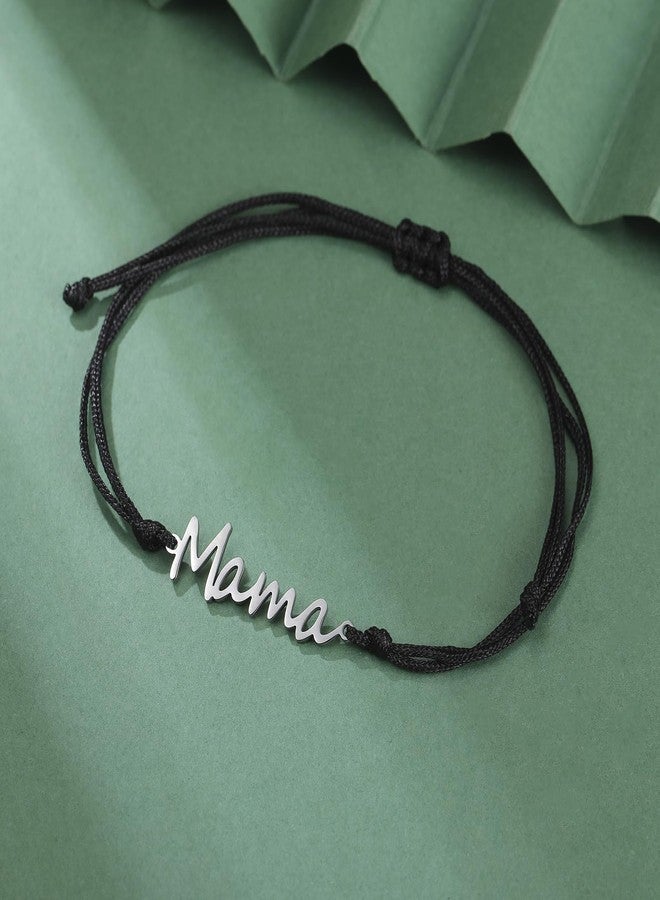 TEAMER Dainty Mama Bracelet Stainless Steel Adjustable Wax Rope Mama Bracelet Meaningful Present For Mother's Day New Mom (Black) - Image 5