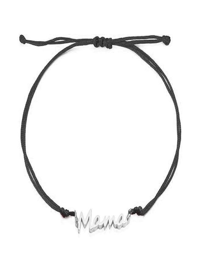 TEAMER Dainty Mama Bracelet Stainless Steel Adjustable Wax Rope Mama Bracelet Meaningful Present For Mother's Day New Mom (Black) - Image 1