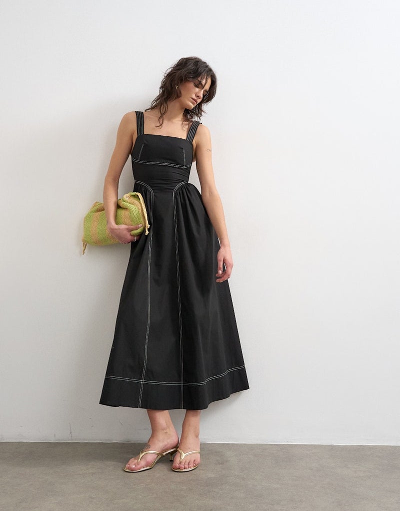 TOPSHOP Caros Poplin Ruched Maxi Dress - Image 1