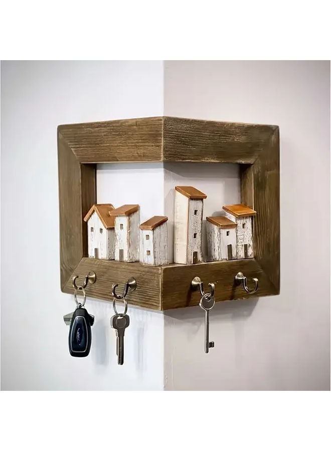 Type A Rustic Wall Key Holder With 4 Hooks Wall Mounted Wooden Entryway Organizer - Image 1