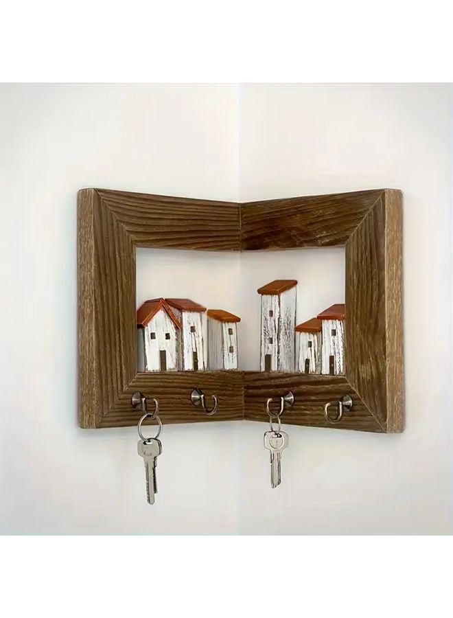 Type A Rustic Wall Key Holder With 4 Hooks Wall Mounted Wooden Entryway Organizer - Image 3