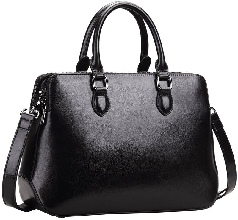 HESHE Womens Leather Tote Bags Handbags and Purses Shoulder Bags Top-handle Handbags Designer Handbags for Women Crossbody Bags (Black-Cowhide Leather) - Image 1