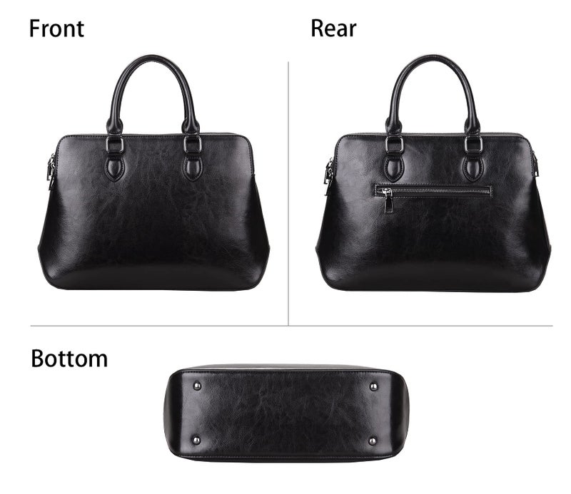 HESHE Womens Leather Tote Bags Handbags and Purses Shoulder Bags Top-handle Handbags Designer Handbags for Women Crossbody Bags (Black-Cowhide Leather) - Image 4