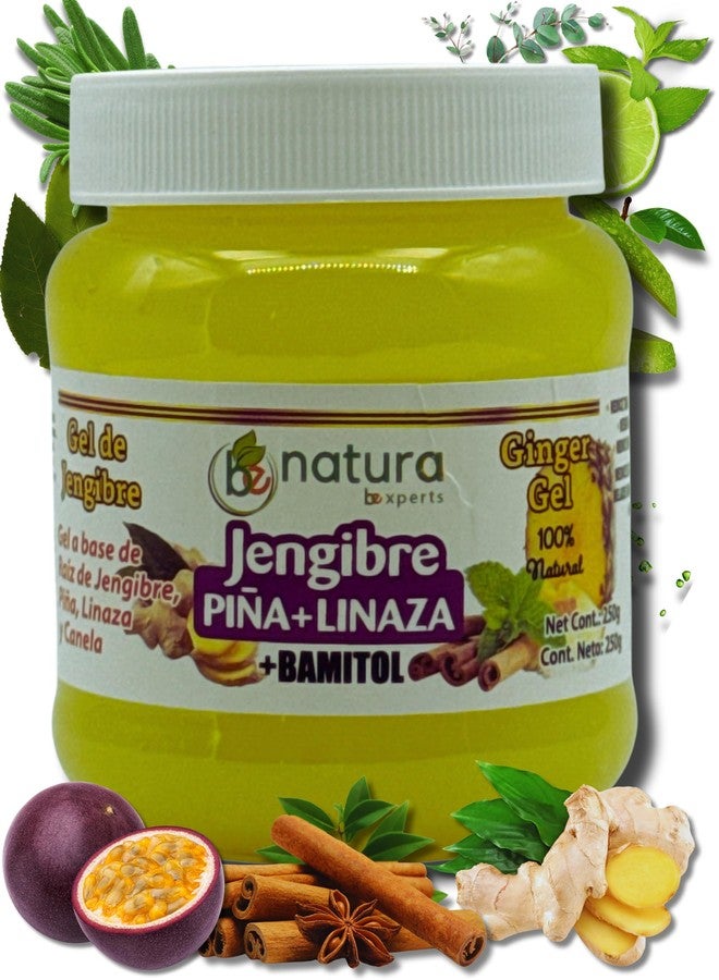 B-Experts Gel De Jengibre, pina, Canela,menta,eucalipto,algas, maracuya, limon, romero, manzana & linaza (Ginger, mint, cinnamon, passion fruit Gel) 100% Natural Hydrating Formula | 250g|Panza - Image 1