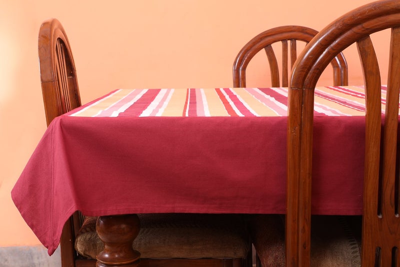 Dekor World Stripe Printed Maroon Table Cover with Place Mat & Napkin (Pack of 19) - Image 2