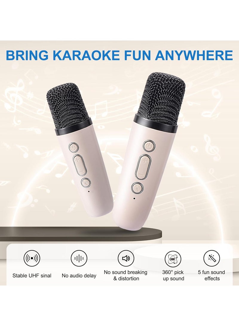 DIGI CORE Mini Karaoke Machine For Kids, Kids Karaoke Machine With 2 Microphone, Portable Karaoke Microphone For Kids Toys Birthday Gift Support TF/AUX Karaoke Speaker With Multi Colors LED Lights Beige - Image 2