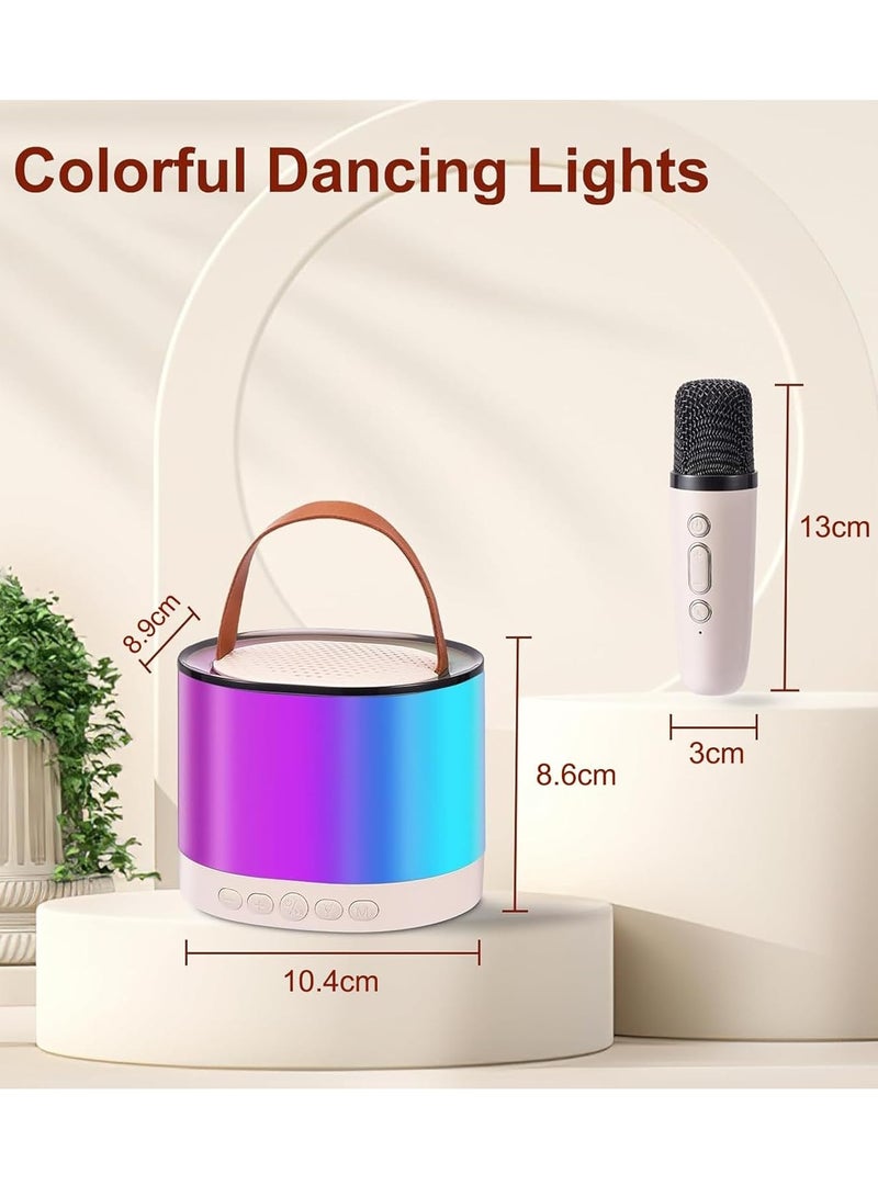 DIGI CORE Mini Karaoke Machine For Kids, Kids Karaoke Machine With 2 Microphone, Portable Karaoke Microphone For Kids Toys Birthday Gift Support TF/AUX Karaoke Speaker With Multi Colors LED Lights Beige - Image 3