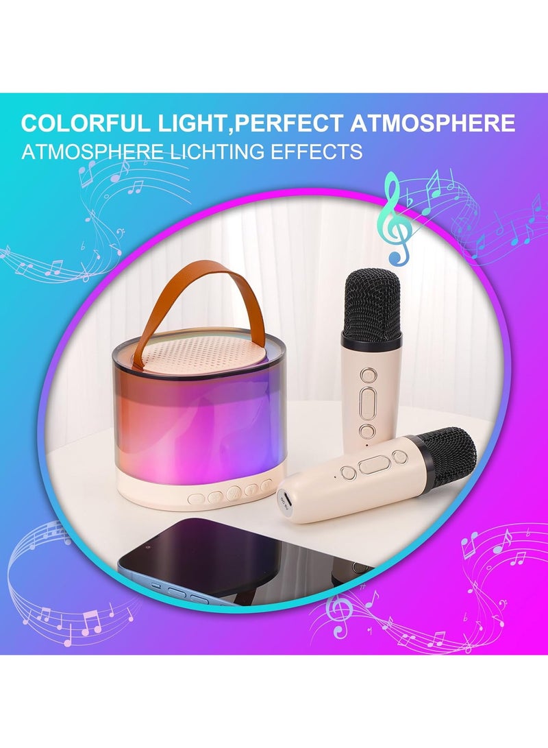 DIGI CORE Mini Karaoke Machine For Kids, Kids Karaoke Machine With 2 Microphone, Portable Karaoke Microphone For Kids Toys Birthday Gift Support TF/AUX Karaoke Speaker With Multi Colors LED Lights Beige - Image 5