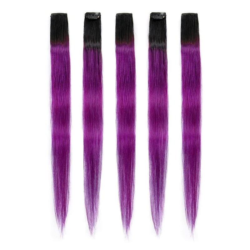 Winsky 100 Real Human Hair  Hairpiece for Women Clip on 5 Piecesset 18 Inch1BPurple