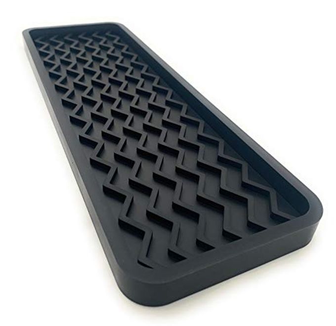Happitasa Silicone Kitchen Sink Organizer Tray, Sponge Holder and Countertop Protector | Bathroom and Kitchen Soap Dish and Dispenser Tray (Black, 12" x 4", 9.2 Ounces, Zigzag)