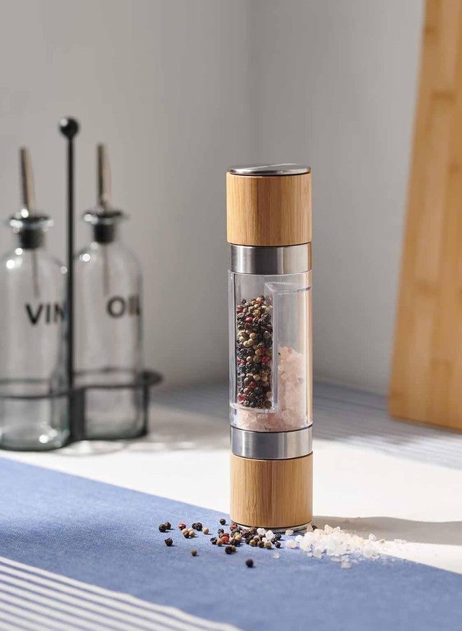 SKOFRI Pepper Mill, 2 in 1 Salt and Pepper Grinder, Stainless Steel Manual Two-Head Pepper Mill, Wooden Shakers Adjustable Coarse and Pepper Grinder, Refillable and Suitable for All Types of Spices - Image 1