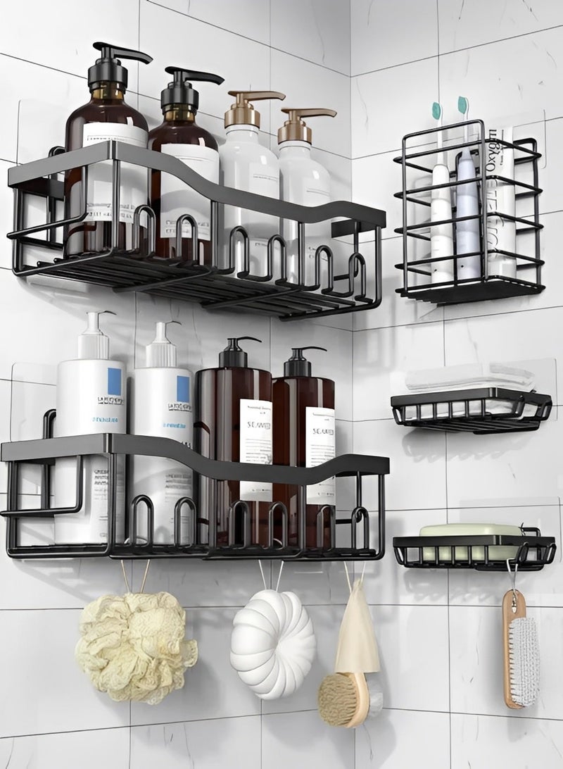 BELANO Shower Caddy Rustproof Stainless Steel, Bathroom Shelf Rectangular No Drilling, Adhesive Storage Organizer for Inside Shower Black 4 Pieces - Image 1