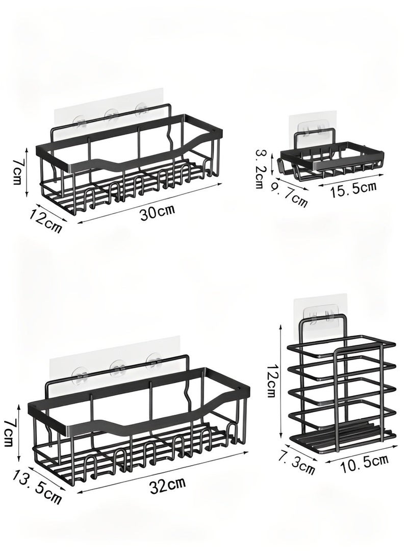 BELANO Shower Caddy Rustproof Stainless Steel, Bathroom Shelf Rectangular No Drilling, Adhesive Storage Organizer for Inside Shower Black 4 Pieces - Image 2