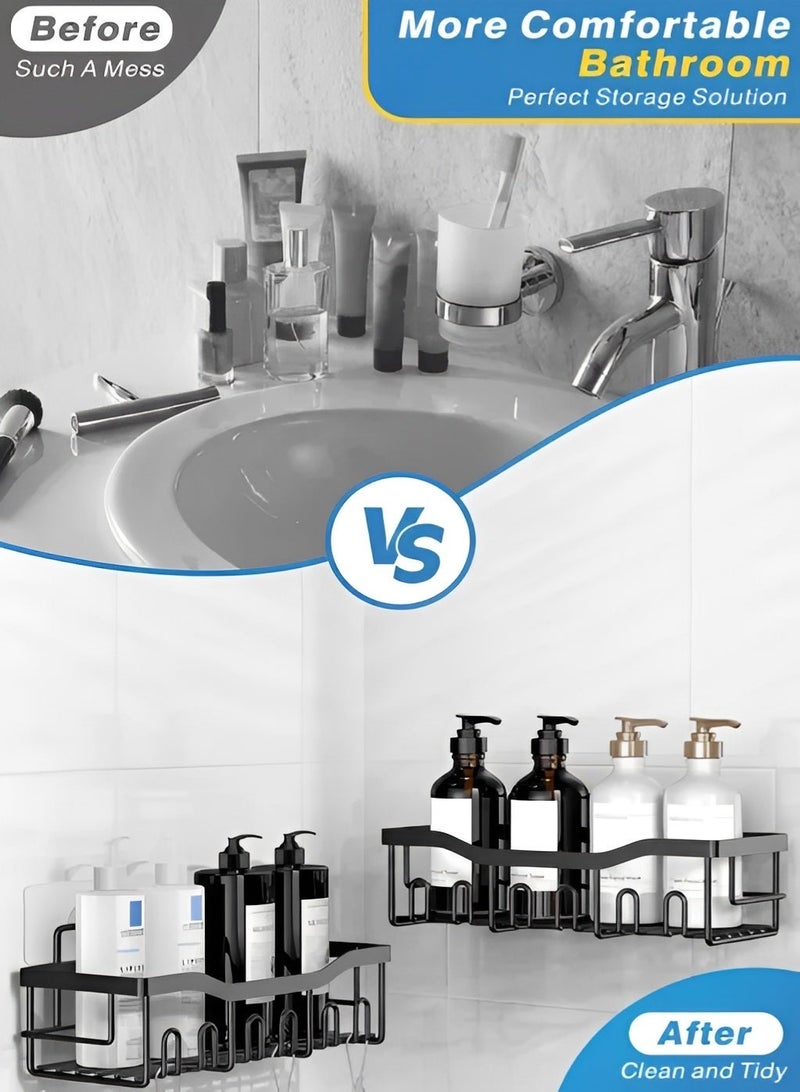 BELANO Shower Caddy Rustproof Stainless Steel, Bathroom Shelf Rectangular No Drilling, Adhesive Storage Organizer for Inside Shower Black 4 Pieces - Image 5