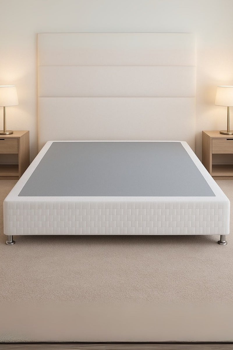 كرنك قاعدة سرير كارناك بريميوم ديفان بأرجل من الكروم - مقاس السرير 150 سم × 200 سم، قماش منسوج أبيض - منصة أساس حديثة وبسيطة للمرتبة - دعم متين وأنيق - Image 1