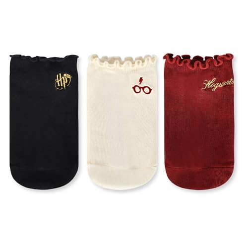 BALENZIA Socksxpress Harry Potter Women’s Frilled Ankle Socks | Maroon, Cream, Black | Combed Cotton with Elastic Arch & Cute Frilly Cuffs Stylish | Secure & Comfortable Wear | Pack of 3 - Image 1