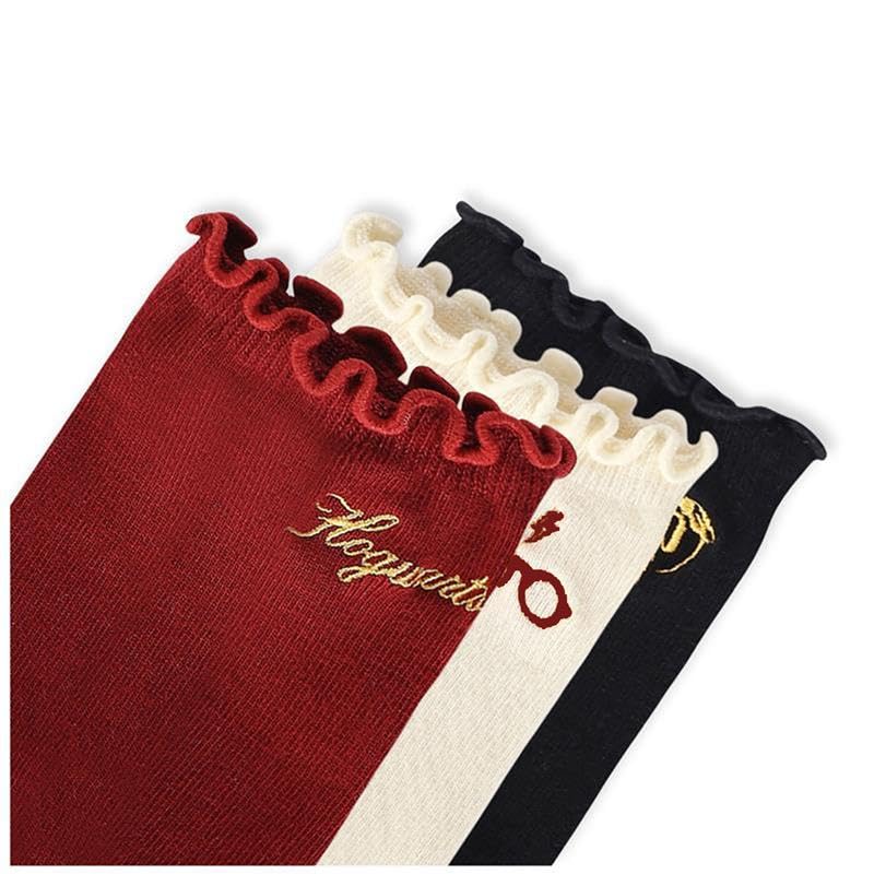 BALENZIA Socksxpress Harry Potter Women’s Frilled Ankle Socks | Maroon, Cream, Black | Combed Cotton with Elastic Arch & Cute Frilly Cuffs Stylish | Secure & Comfortable Wear | Pack of 3 - Image 5