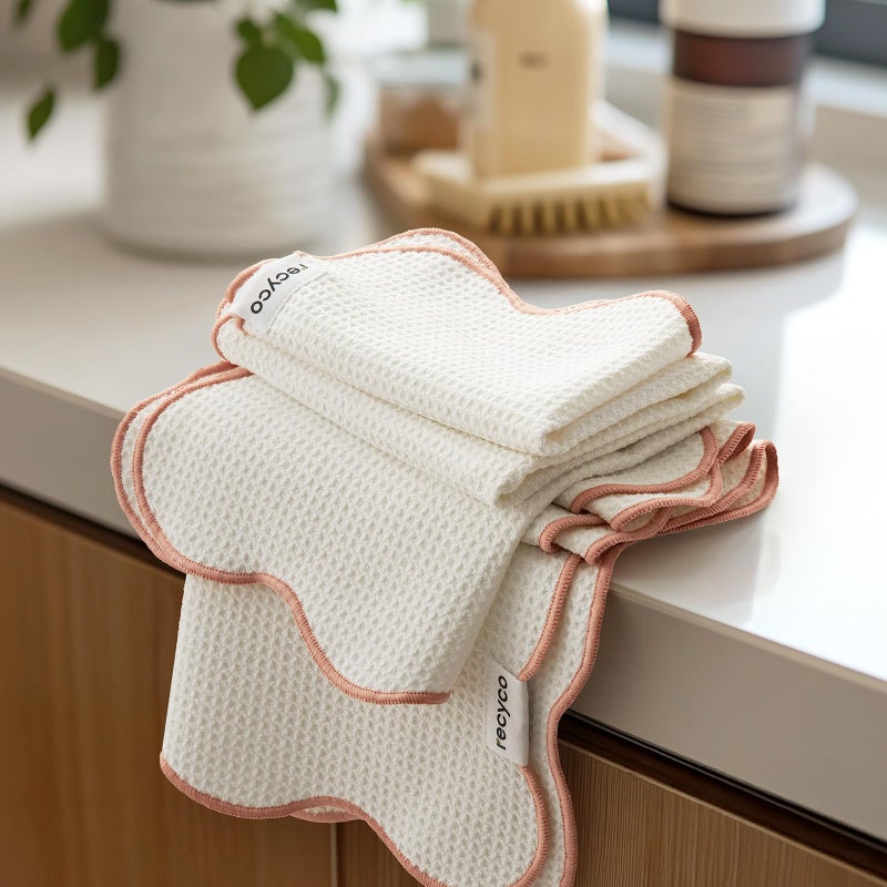 RECYCO Waffle Kitchen Towel Set of 2 - Quick Dry Microfiber Sustainable Dish Towels - Ultra Absorbent Reusable Cleaning Tea Towels - Lightweight Hand Towels,16â€x 28â€, Coral Pink - Image 1