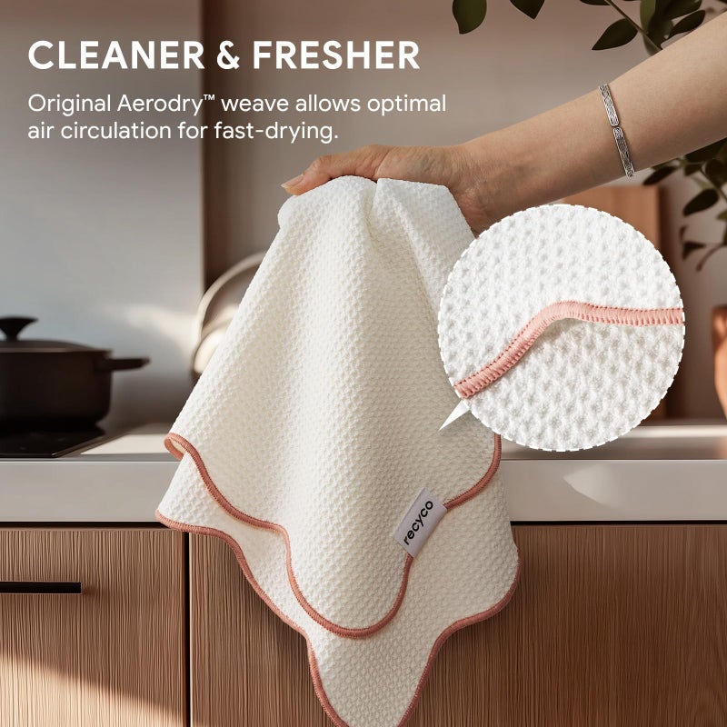 RECYCO Waffle Kitchen Towel Set of 2 - Quick Dry Microfiber Sustainable Dish Towels - Ultra Absorbent Reusable Cleaning Tea Towels - Lightweight Hand Towels,16â€x 28â€, Coral Pink - Image 4