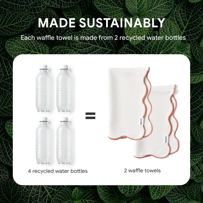 RECYCO Waffle Kitchen Towel Set of 2 - Quick Dry Microfiber Sustainable Dish Towels - Ultra Absorbent Reusable Cleaning Tea Towels - Lightweight Hand Towels,16â€x 28â€, Coral Pink - Image 5