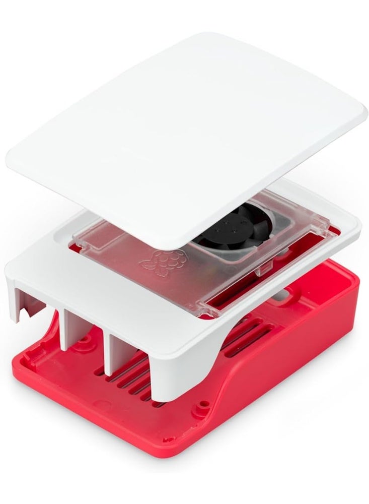 رازبيري باي العلبة الرسمية لـ Raspberry Pi 5 باللونين الأحمر والأبيض – غلاف حماية متميز مع مروحة تبريد ومشتت حراري مدمجين - Image 2